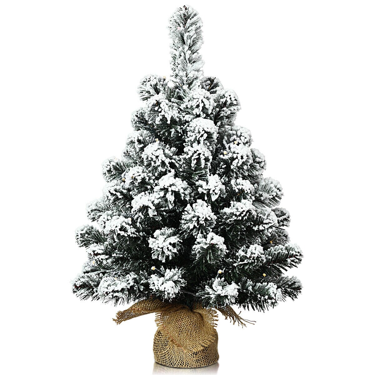 Pre Lit Snow Flocked Tabletop LED Light Christmas Tree 24 Inch Green